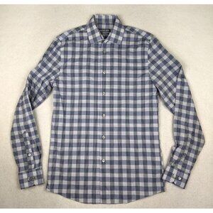 GEOFFREY BEENE - MEN'S BLUE PLAID LONG SLEEVE BUTTON-UP SHIRT - SLIM FIT - S